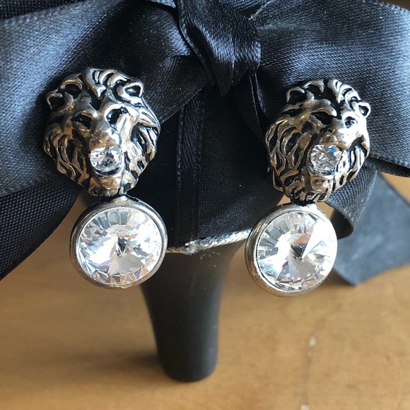 Vintage Lion head clip earrings w/rhinestones 60s - Picture 3 of 5